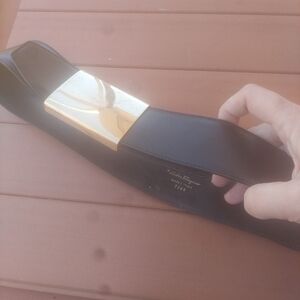 SALVATORE FERRAGAMO Black "Waist" Belt with Gold Accent